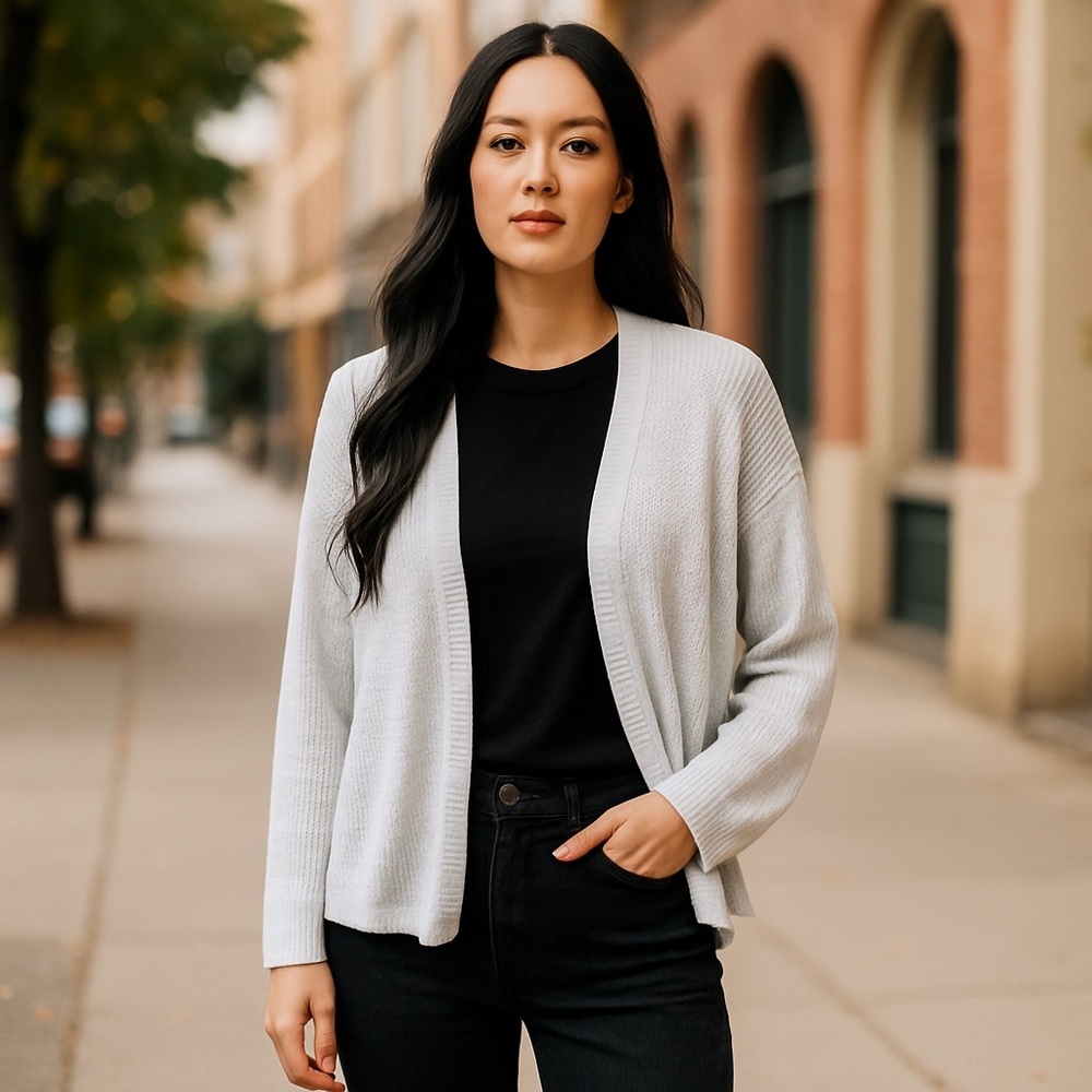 Eileen Fisher White Open Front Cardigan